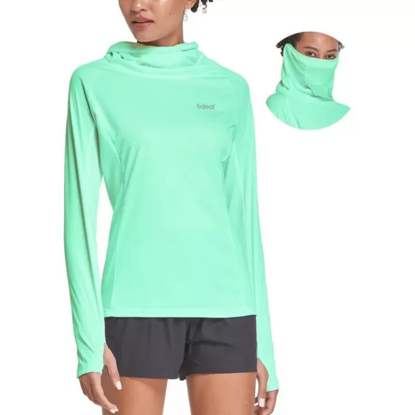 BALEAF Womens Long Sleeve Rash Guard with Face Cover UPF 50 Swim Shirts Sun Hoddie Lightweight Quick Dry Hiking TopsLight Green