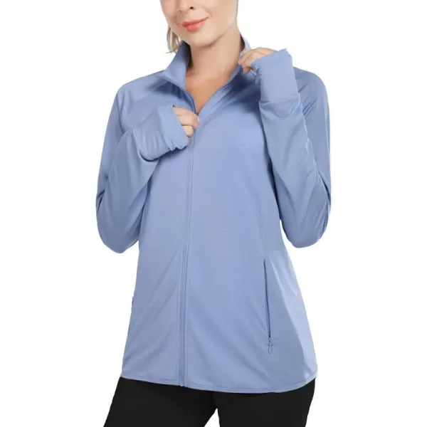 BALEAF Womens Long Sleeve Running Shirts UPF 50 Sun Protection Full Zip Athletic Jackets Lightweight Zipper PocketsBlue