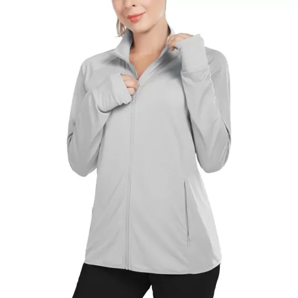 BALEAF Womens Long Sleeve Running Shirts UPF 50 Sun Protection Full Zip Athletic Jackets Lightweight Zipper PocketsGray