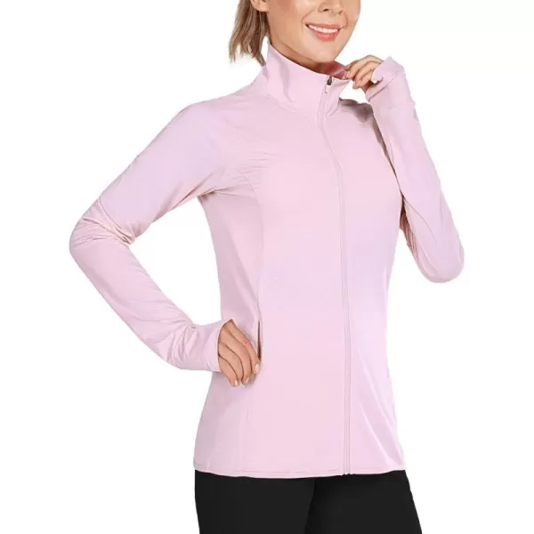 BALEAF Womens Long Sleeve Running Shirts UPF 50 Sun Protection Full Zip Athletic Jackets Lightweight Zipper PocketsPink