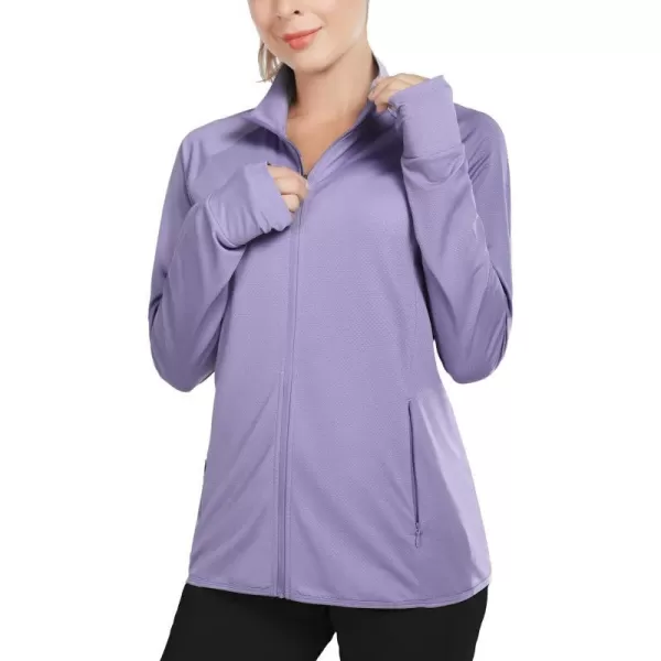 BALEAF Womens Long Sleeve Running Shirts UPF 50 Sun Protection Full Zip Athletic Jackets Lightweight Zipper PocketsPurple