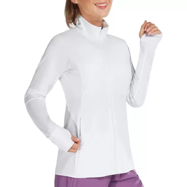 BALEAF Womens Long Sleeve Running Shirts UPF 50 Sun Protection Full Zip Athletic Jackets Lightweight Zipper PocketsWhite