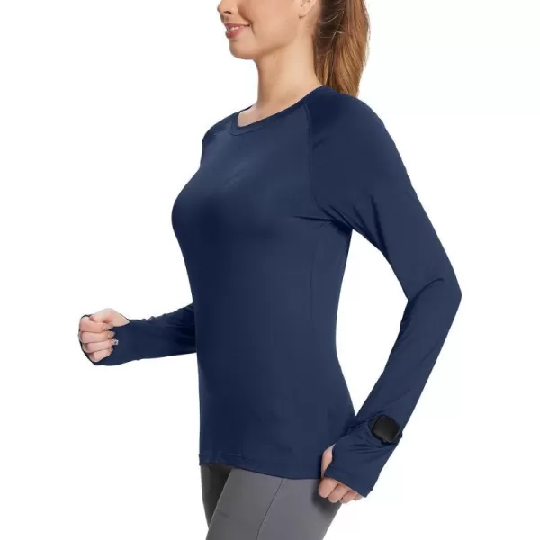 BALEAF Womens Long Sleeve Running Shirts Workout Tops Athletic Active Quick Dry Soft LightweightNavysun Protection