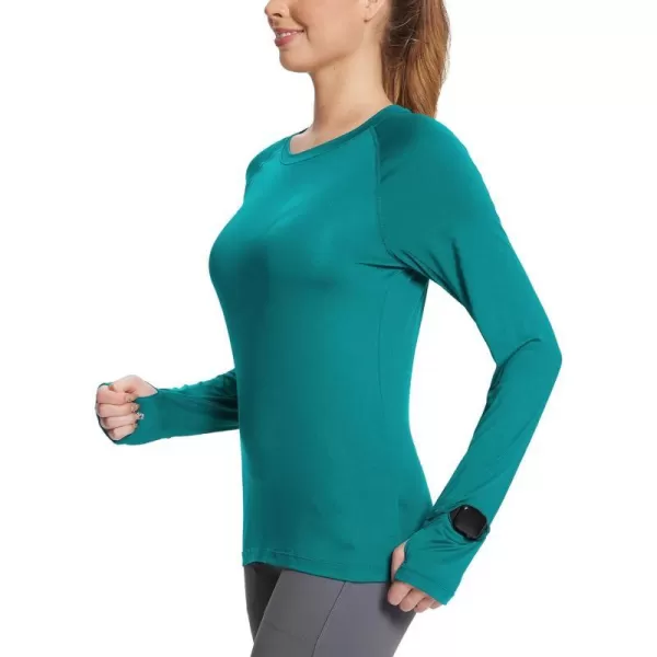 BALEAF Womens Long Sleeve Running Shirts Workout Tops Athletic Active Quick Dry Soft LightweightTeal Greensun Protection