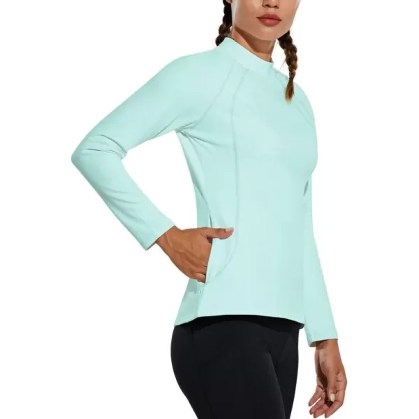 BALEAF Womens Long Sleeve Thermal Shirts Cold Weather Running Gear Fleece Lined Mock Neck with PocketGreen