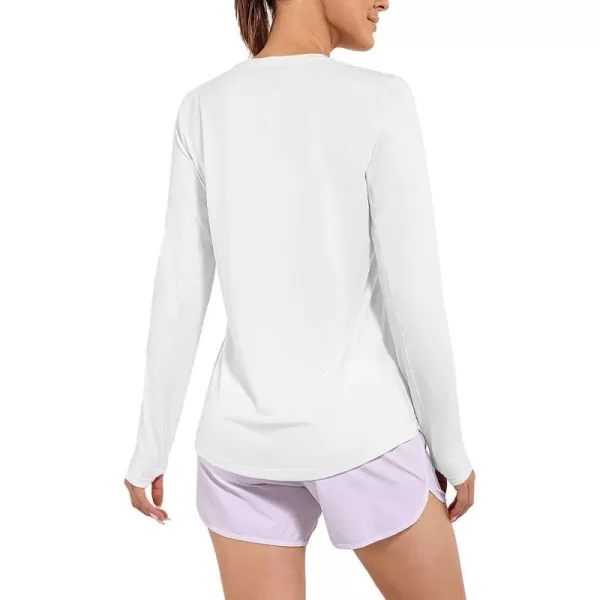 BALEAF Womens Long Sleeve Workout Shirts Loose Active Tops Running Gym Exercise TShirts with Thumb HoleWhite