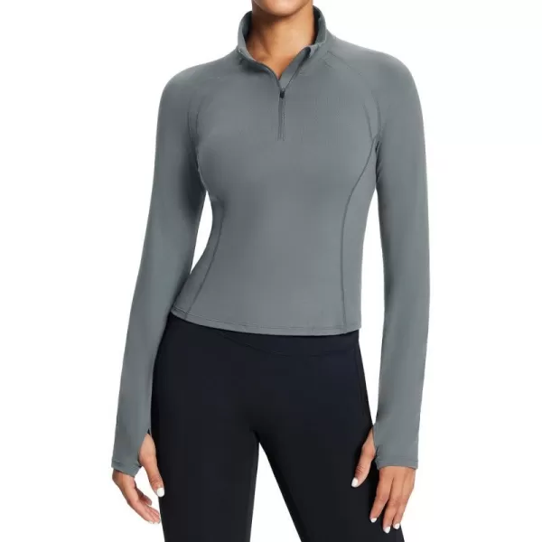 BALEAF Womens Long Sleeve Workout Tops Crop Top Athletic Quarter Zip Sweatshirt Pullover for Running ShirtsDark Grey