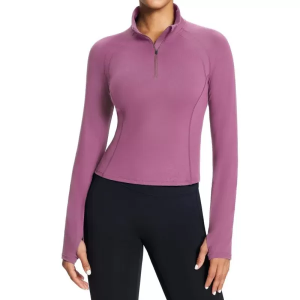 BALEAF Womens Long Sleeve Workout Tops Crop Top Athletic Quarter Zip Sweatshirt Pullover for Running ShirtsDusty Rose