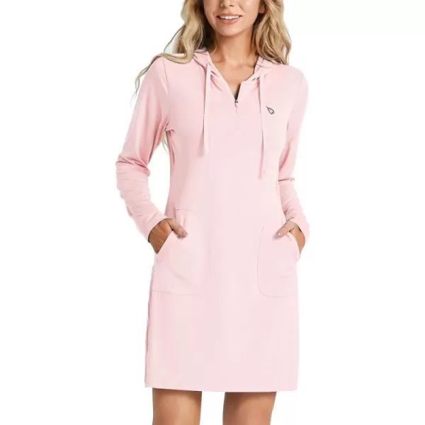 BALEAF Womens Long Sleeve Zip Beach Coverup UPF 50 Sun Protection Hooded Cover Up Shirt Dress with PocketsPink