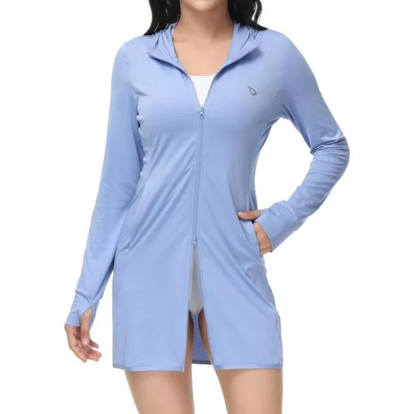 BALEAF Womens Long Sleeve Zip Beach Coverup UPF 50 Sun Protection Hooded Cover Up Shirt Dress with PocketsPurple Blue