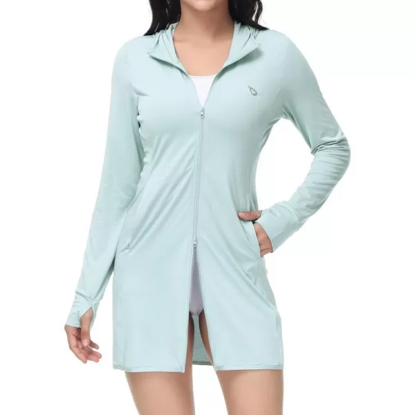 BALEAF Womens Long Sleeve Zip Beach Coverup UPF 50 Sun Protection Hooded Cover Up Shirt Dress with PocketsZpastel Blue