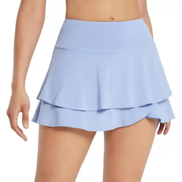 BALEAF Womens Pleated Tennis Skirts Layered Ruffle Mini Skirts with Shorts for Running WorkoutAblue