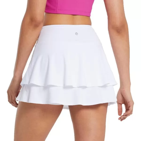 BALEAF Womens Pleated Tennis Skirts Layered Ruffle Mini Skirts with Shorts for Running WorkoutBwhite