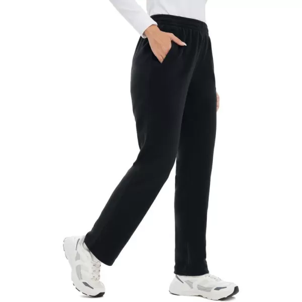 BALEAF Womens Polar Fleece Pants Thermal Cold Winter Lightweight Elastic Waist Sweatpants with PocketBlack