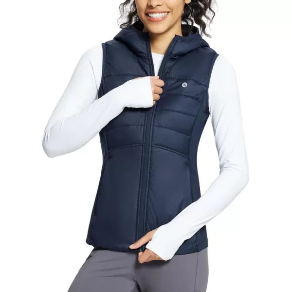 BALEAF Womens Puffer Vest Lightweight Hooded Slim Fit Running FLeece Lined Hybrid Sleeveless Warm up WinterNavy Blue