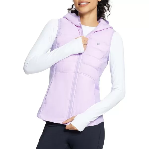 BALEAF Womens Puffer Vest Lightweight Hooded Slim Fit Running FLeece Lined Hybrid Sleeveless Warm up WinterPurple Rose