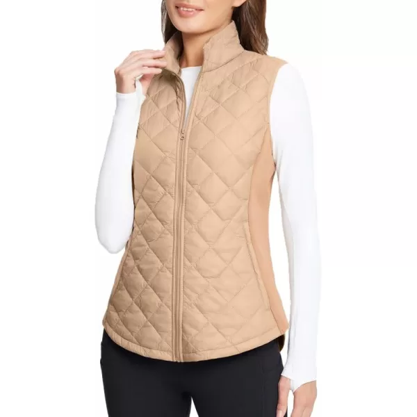 BALEAF Womens Puffer Vest Lightweight Winter Warm Stand Collar Quilted Vests Water Resistant Zip PocketsBrown