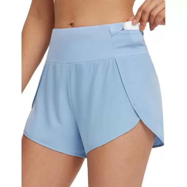 BALEAF Womens Quick Dry Athletic Running Shorts with Liner 3 Workout Sports Shorts Zipper PocketLight Blue