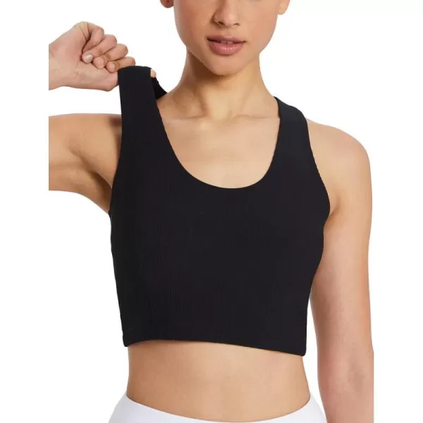 BALEAF Womens Ribbed Cropped Tank Tops Sleeveless Cropped Tops Double LayeredBlack