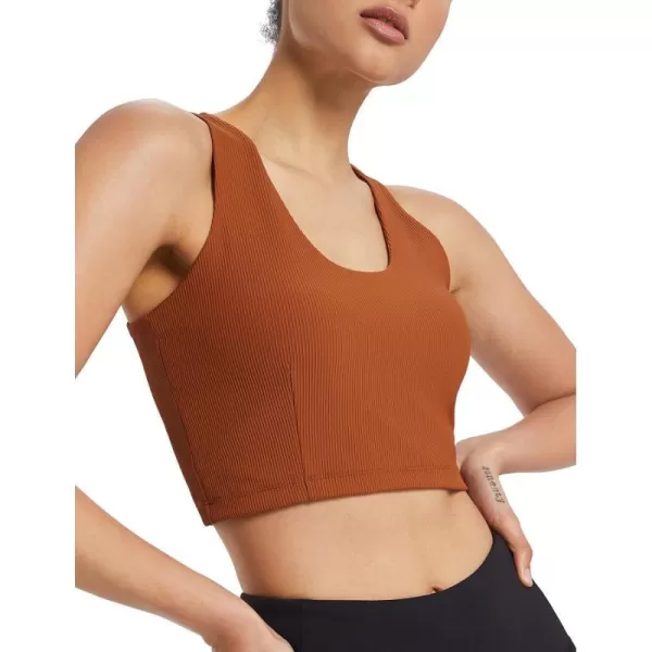 BALEAF Womens Ribbed Cropped Tank Tops Sleeveless Cropped Tops Double LayeredCaramel Caf