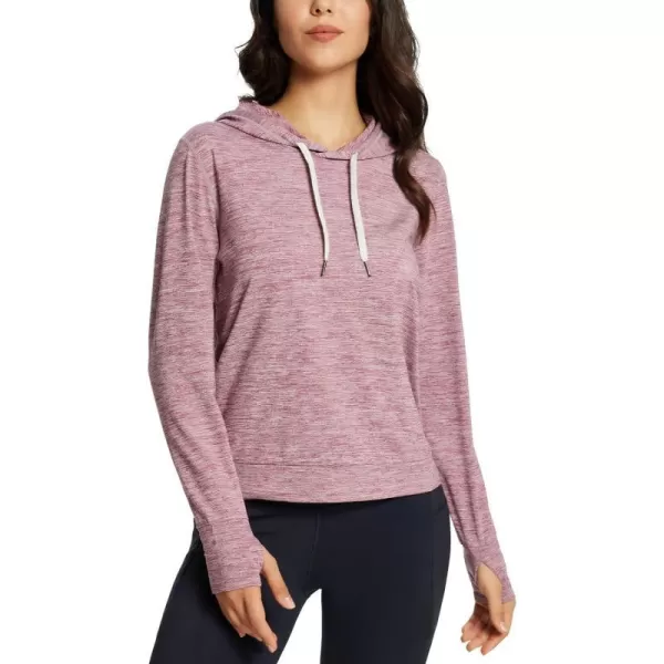 BALEAF Womens Running Hoodies Lightweight Pullover Athletic Shirts with Thumb HolesHeather Coral