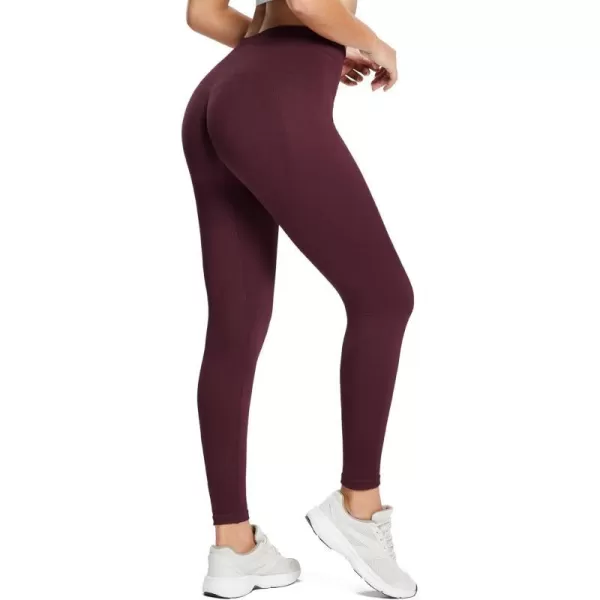 BALEAF Womens Seamless Leggings High Waist Butt Lifting Workout Gym Compression Scrunch Ribbed Yoga Tummy ControlRed Wine