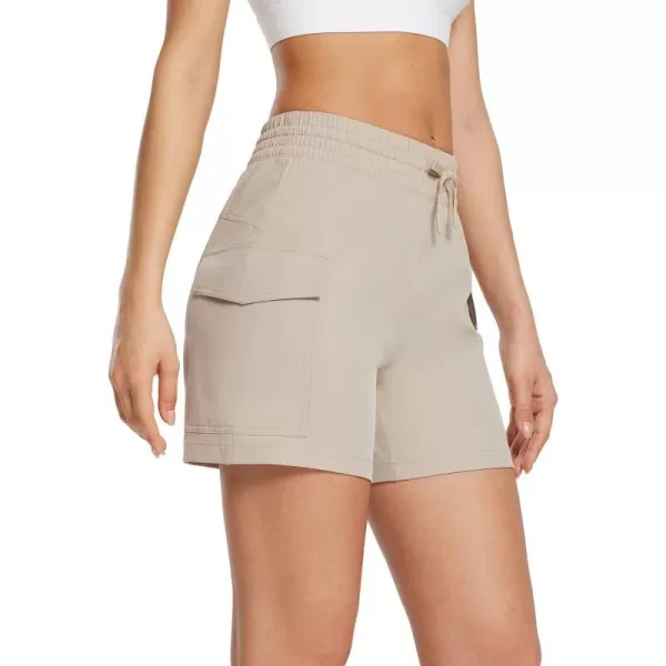 BALEAF Womens Shorts High Waist Hiking Cargo Shorts Pockets Workout Elastic Lightweight Quick Dry Athletic UPF50Khaki