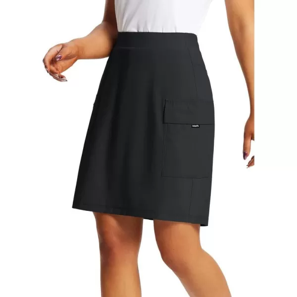 BALEAF Womens Skorts Skirts Hiking Cargo Skorts Pockets 19 Knee Length Long Athletic Quick Dry Skirts UPF 50Black