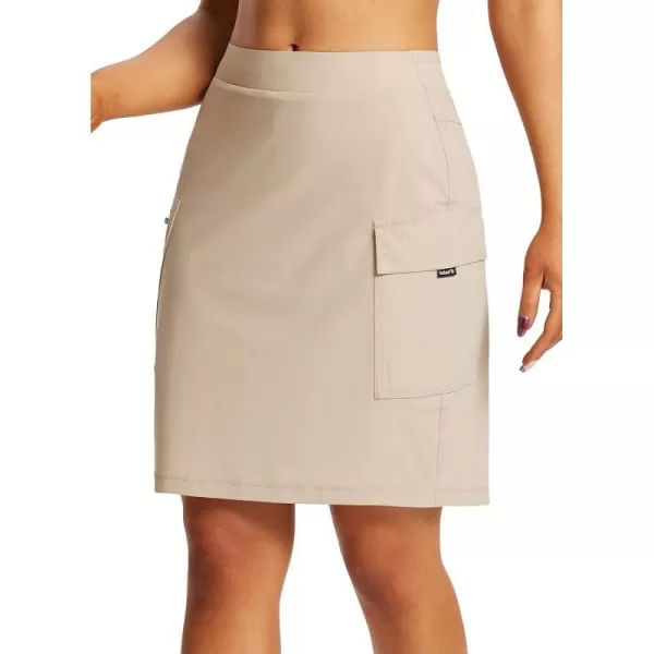 BALEAF Womens Skorts Skirts Hiking Cargo Skorts Pockets 19 Knee Length Long Athletic Quick Dry Skirts UPF 50Khaki