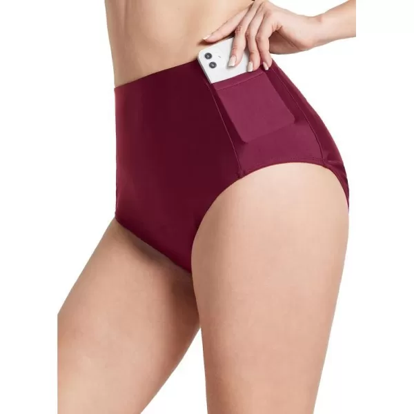 BALEAF Womens Swim Bottoms High Waisted Bikini Bottom Tummy Control Bathing Suit BottomsWine