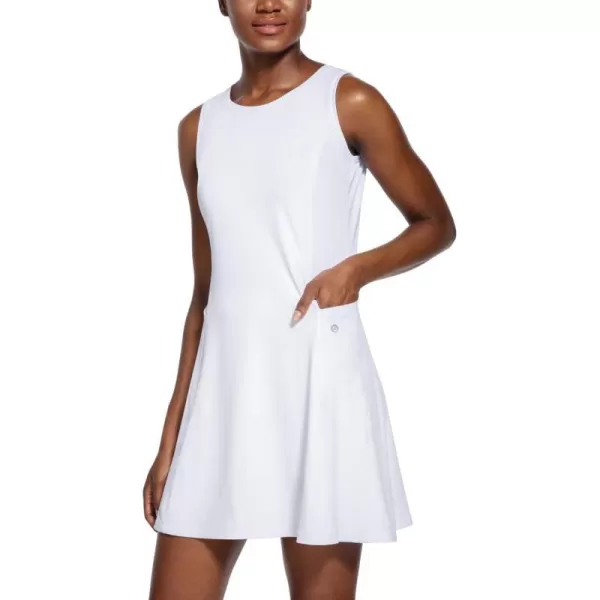 BALEAF Womens Tennis Athletic Dress Golf Dresses for Women with Shorts Sleeveless 4 Pockets Active WorkoutCrewneckwhite