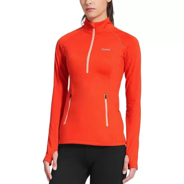 BALEAF Womens Thermal Fleece Pullover Tops Half Zip Thumbholes Winter Long Sleeve Running Jacket Cold WeatherA06coral