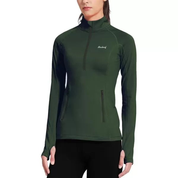 BALEAF Womens Thermal Fleece Pullover Tops Half Zip Thumbholes Winter Long Sleeve Running Jacket Cold WeatherA07army Green