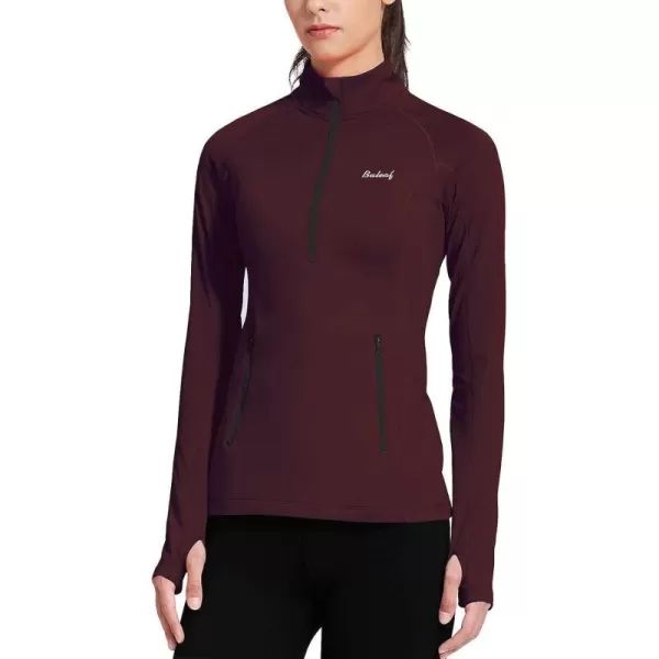 BALEAF Womens Thermal Fleece Pullover Tops Half Zip Thumbholes Winter Long Sleeve Running Jacket Cold WeatherA08wine Red