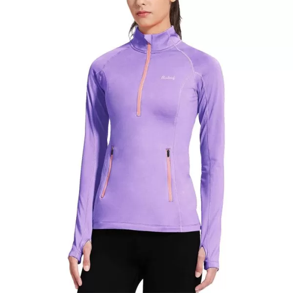 BALEAF Womens Thermal Fleece Pullover Tops Half Zip Thumbholes Winter Long Sleeve Running Jacket Cold WeatherA09purple