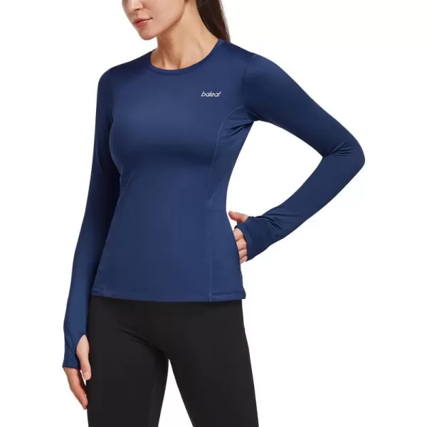 BALEAF Womens Thermal Fleece Tops Long Sleeve Running Workout Shirt Thumbholes Zipper Pocket Pullover Cold WeatherNavy