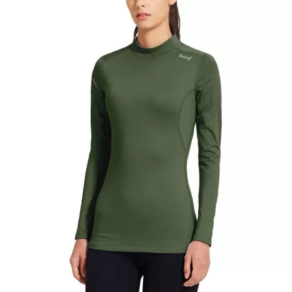 BALEAF Womens Thermal Shirts Long Sleeve Running Workout Fleece Tops Cold Weather Mock Neck Hiking WinterArmy Green