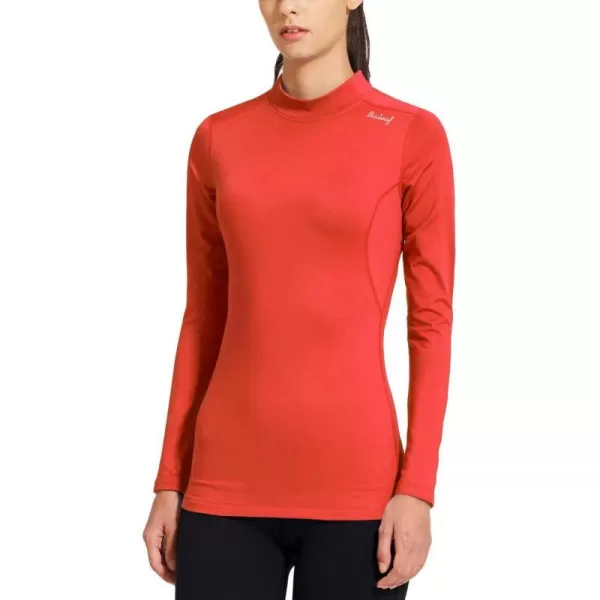 BALEAF Womens Thermal Shirts Long Sleeve Running Workout Fleece Tops Cold Weather Mock Neck Hiking WinterCoral