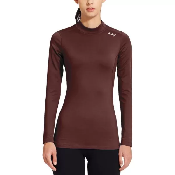 BALEAF Womens Thermal Shirts Long Sleeve Running Workout Fleece Tops Cold Weather Mock Neck Hiking WinterMaroon