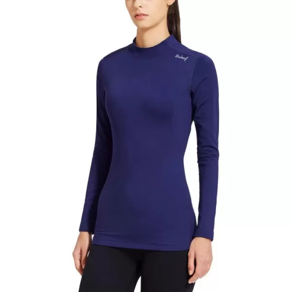 BALEAF Womens Thermal Shirts Long Sleeve Running Workout Fleece Tops Cold Weather Mock Neck Hiking WinterNavy