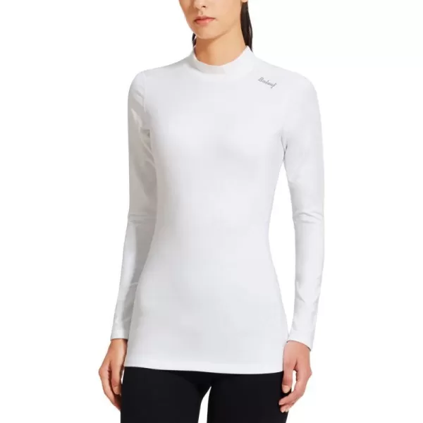 BALEAF Womens Thermal Shirts Long Sleeve Running Workout Fleece Tops Cold Weather Mock Neck Hiking WinterWhite