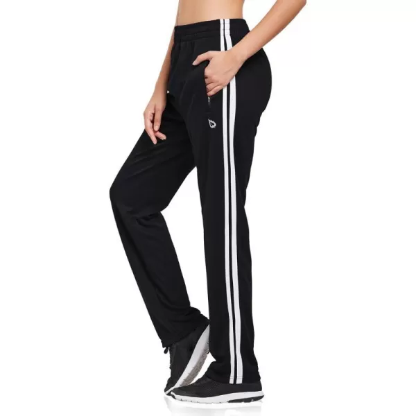 BALEAF Womens Track Pants Athletic Jogging Sweatpants Zipper Pockets WarmUp Sports Running PantsBlackWhite