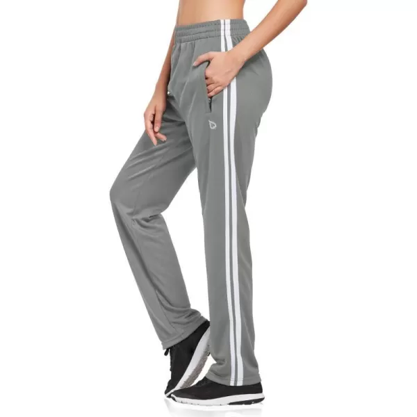 BALEAF Womens Track Pants Athletic Jogging Sweatpants Zipper Pockets WarmUp Sports Running PantsLight GrayWhite