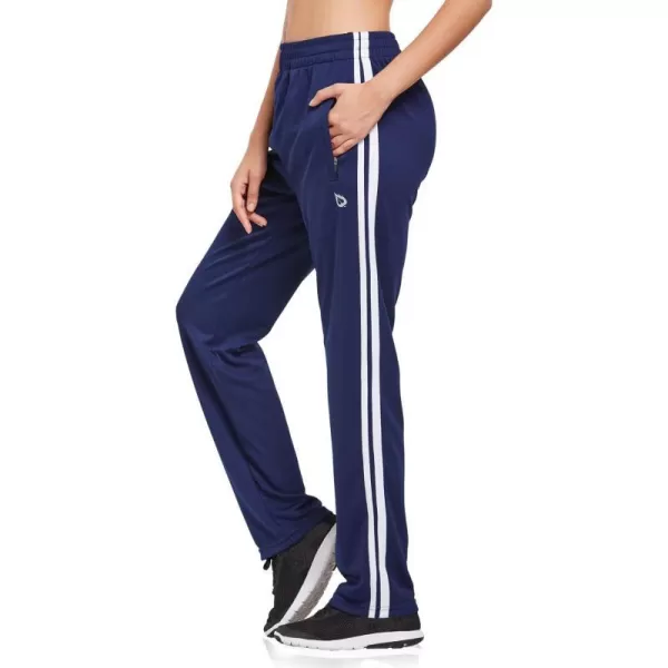 BALEAF Womens Track Pants Athletic Jogging Sweatpants Zipper Pockets WarmUp Sports Running PantsNavyWhite