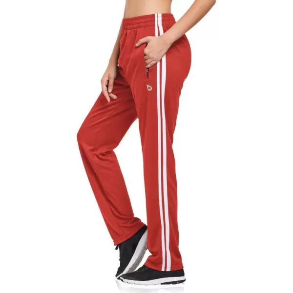 BALEAF Womens Track Pants Athletic Jogging Sweatpants Zipper Pockets WarmUp Sports Running PantsRedWhite