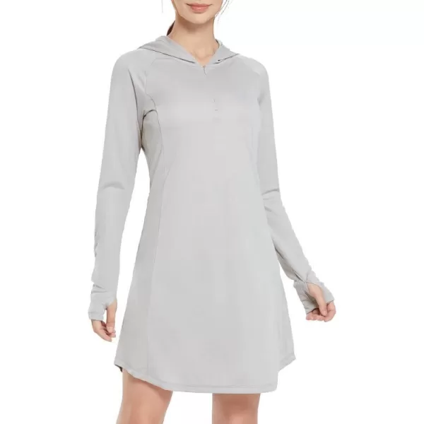 BALEAF Womens UPF 50 Long Sleeve Beach Cover Up Dress Sun Protection Quick Dry Zip Summer Dresses Pockets ThumbholesGrey