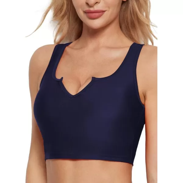 BALEAF Womens V Neck Swim Bra Tops Crop Push Up Full Coverage Bikini Tops Midkini Top Only Builtin Bra UPF 50Dark Blue