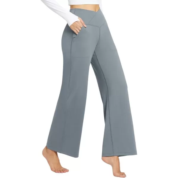 BALEAF Womens Wide Leg Yoga Pants Crossover High Waist Loose Pants with Pockets Casual Lounge Stretch Long Travel Work PantsDark Grey