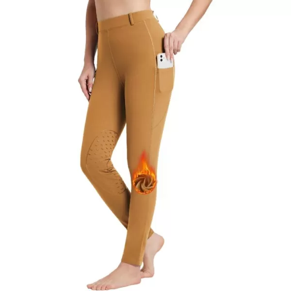 BALEAF Womens Winter Riding Breeches Equestrian Pants Fleece Horseback Riding Tights Belt Loops KneePatch Pockets Leggings02siliconebrown