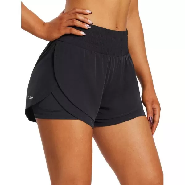 BALEAF Womens Workout Running Shorts 2 in 1 Spandex High Waisted 3 Athletic Shorts with Liner PocketsBlack